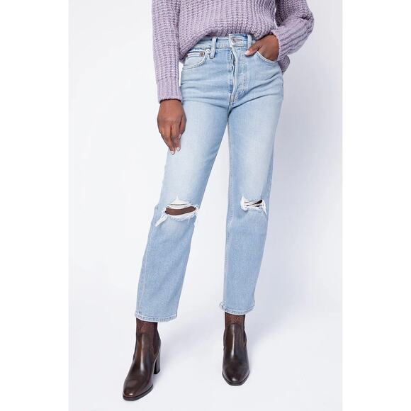 RE/DONE 70s Ultra Stove Pipe Light Destroyed Straight Leg Jeans 25 - Picture 1 of 5